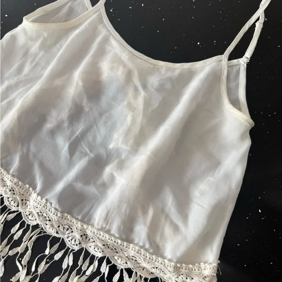 White Crochet Fringe Tank Top - Picture 5 of 8